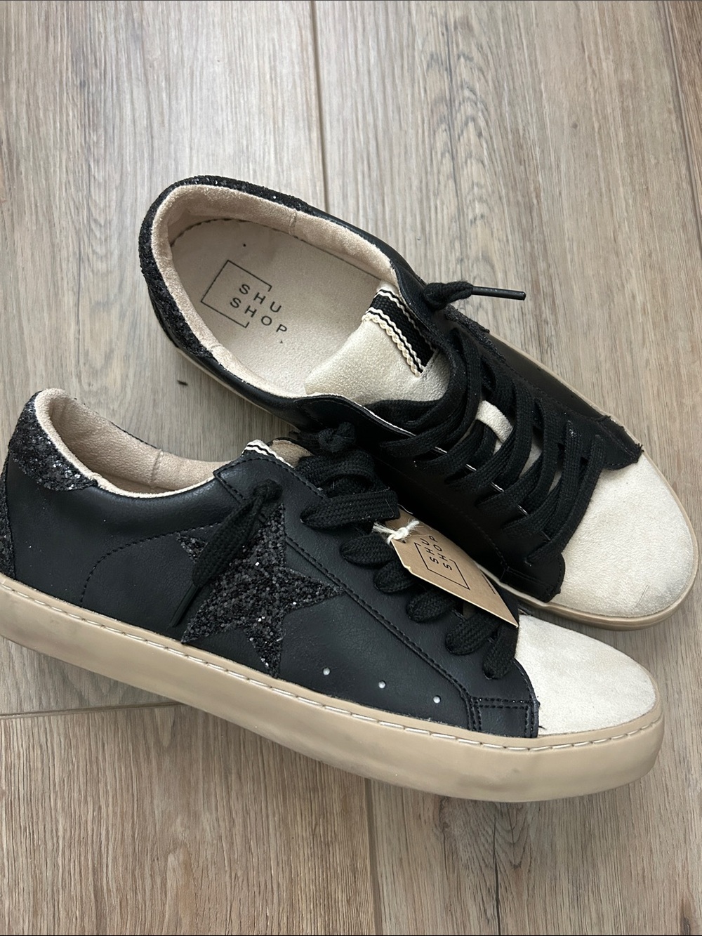 🔥 NIB SHUSHOP Paula Charcoal Glitter Star Sneakers Size 9